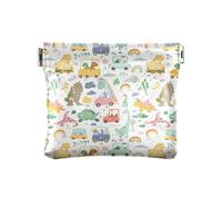 Coin Wallet Leather, White Daisies Black Tile Square Snap Change Cash Holder Pocket Wallet, Small Makeup Bag for Women, Cartoon Dinosaurs Cars, One Size, Cartoon Dinosaurs Cars