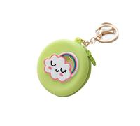 Coines Purse Keychain, Small Silicone Pouch Silicone Zippers Bag Mini Makeup Bag Cute Cosmetic Bag for Women for Lipstick Keys (Circle-Rainbow Emoticon)