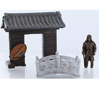 Coingallery Miniature World Japanese Castle Gate Stone Bridge and Bronze Samurai Statue Set