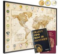 CoinQuest Coin Map - Coins for Collectors Unique World Framed Travel Map Gift - Large A2 60cm x 42cm Places I've been World Currency Collection Poster