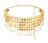 Coins Belly Dance Hip Scarf Belt Belly Dancing Coins Skirts Chain Belt Women's Bellys Dance Tower Shape Metal Hip Scarf Adjustable Coin Belts Chain for Bellydance Halloween Costume Accessory Gold
