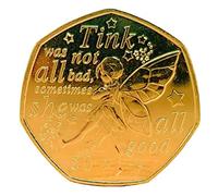 Coins for collectors - Isle of Man 24K Gold Plated 2020 Tinkerbell From Peter Pan Collection Uncirculated 50p Coin with Airtile Capsule Holder in a pouch wallet