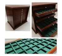 Coins in Real Wood Mahogany Colour 10 Drawers in Italian Velvet of First Quality Colour and Boxes to Choose