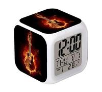 Cointone Led Alarm Clock Guitar Fire Rock Music Design Creative Desk Table Clock Glowing Electronic Colorful Digital Alarm Clock for Unisex Adults Kids Toy Birthday Present