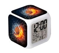 Cointone Led Alarm Clock Rugby Football Fire Design Creative Desk Table Clock Glowing Electronic Colorful Digital Alarm Clock for Unisex Adults Kids Toy Birthday Present Gift