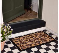 Coir Door Mat for Doorway, Home Entry, Balcony, Garden, Dirt Trapper Entrance Indoor Outdoor Non-Slip Absorbent Welcome Mat Natural Doormat in 45 x 75 cm (Leopard Border)