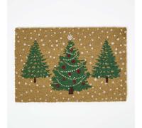 HOMESCAPES Christmas Door Mat, Xmas Pine Trees in Snowfall Coir Door Mats, Non-slip PVC Backing, Durable Heavy Duty Dirt-Trapper Doormat Indoor Outdoor for Entryways, Front door & Entrances 60x40cm