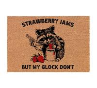 Coir Doormat Front Door Mat New Home Closing Housewarming Gift Strawberry Jams But My Glck Don't Funny Raccoon (24" x 16" Small)