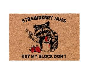 Coir Doormat Front Door Mat New Home Closing Housewarming Gift Strawberry Jams But My Glck Don't Funny Raccoon (24" x 16" Small)