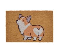 Coir Welcome Doormat 40x60cm Brown Corgi Dog Renewable PVC Backing Coconut Fibre