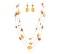 Coiris 3-Layer Illusion line Long Necklace Earrings Set Ladies Green Beads, Stone, No Gemstone