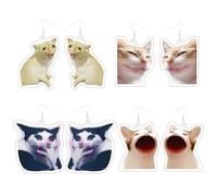 Coiris 4 Pcs Cat Meme Cat Earrings Set for Women Teen Acrylic Cute Fun Unique Cat Emotion Crazy Weird Animal Anime Earrings Set Jewelry Gifts for Woman Teachers Students, No Size, Acrylic, No Gemstone