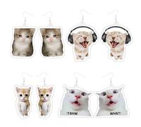 Coiris 4 Pcs Cat Meme Cat Earrings Set for Women Teen Acrylic Cute Fun Unique Cat Emotion Crazy Weird Animal Anime Earrings Set Jewelry Gifts for Woman Teachers Students, No Size, Acrylic, No Gemstone
