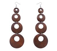 Coiris Big Round Circle Wood Drop Dangle,Boho Hippie Long Wooden Earrings,Dangle Earrings with Silver Hook for Women, Big, Wood, No Gemstone
