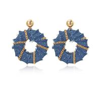 Coiris Bohemian Statement Dangle Earrings for Women Denim Leather Shells Pearl Polygonal Leaf Circle Drop Earrings for Women, Zinc, No Gemstone