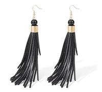 Coiris Boho Leather Layered Tassel Earrings for Women Lightweight Leather Fringe Dangle Earrings Handmade Bohemian Summer Beach Western Drop Earrings for Women, 4.33 inches, Stainless Steel, No