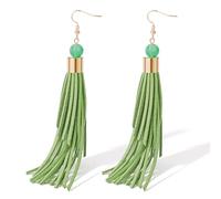 Coiris Boho Leather Layered Tassel Earrings for Women Lightweight Leather Fringe Dangle Earrings Handmade Bohemian Summer Beach Western Drop Earrings for Women, 4.33 inches, Stainless Steel, No