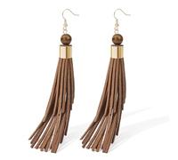 Coiris Boho Leather Layered Tassel Earrings for Women Lightweight Leather Fringe Dangle Earrings Handmade Bohemian Summer Beach Western Drop Earrings for Women, 4.33 inches, Stainless Steel, No