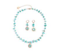 Coiris Boho Sun Jewelry Set for Women Bohemian Healing Nature Crystal Stone Sun Choker Necklace Dangle Drop Earrings Hippie Cool Summer Beach Sun Jewelry Set for Women, Stainless Steel, No Gemstone