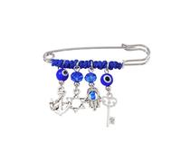 Coiris Braided Rope Wrapped Brooch with Pendant, Evil Eye Pin and Hamsa Charm for Daily Wear and Bags, No Size, Stainless Steel, no gemstone