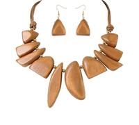 Coiris Chunky Beaded Necklace and Earring Sets for Women Boho Wooden Jewelry Set African Statement Necklaces, Wood, No Gemstone