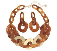 Coiris Statement Chunky Necklace Metal Punk Acrylic Cuban Link Chain Necklaces Bohemian Tortoise Shell Acrylic Resin Chain Link, Adjustable, Acrylic, No Gemstone