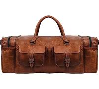 Coiro Hub Vintage Unisex Adult Large Travel Bag Genuine Goat Leather Handmade Sports Hiking Bag Vintage Tote Bag Carry Any Real Duffle Bag, Brown, L, Luggage