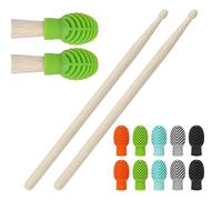 Coitak 2 PCS Drum Sticks with 10 PCS Drum Dampeners, Maple Wood Drumsticks, Silicone Drumstick Tips in 5 Colors for Silencing Drumming Practice