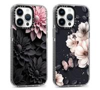 Coiwxmoi 2 Pieces Cover for iPhone 15 Pro, Case with Aesthetic Flower Design for Girls Women, Transparent Soft Silicone Ultra Thin TPU Bumper Shockproof Protective Case 6.1 inches, Black