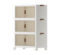 COIZYZZL Extra large storage cabinet 3-Layer --Mobile Wheeled Storage Cabinet, Foldable Plastic Construction, Clear Door & Dustproof, Household Organizer for Storage and Tidying in Bedroom, Office, Ap