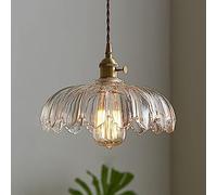 COJJ-Scalloped Glass Flower Ceiling Hanging Light Industrial Single Dining Room Pendant Lights Retro Ceiling Chandelier for Bedroom Restaurant Hallway Kitchen Dining Room-Clear [Energy Class A]