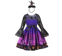 Cokbyavla 2-7years Fall Winter Dress,Halloween Outfits for Baby Girls Newborn Half Way to One Baby Girl Outfit Bats Sleeve Halloween Little Girl Dress Cartoon Cute Black Long(Purple,8-9 Years)