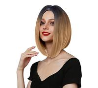 Cokbyavla And Wigs for Women of Color Party Wig Gradient Short Straight Hair Highlight Female Wig Cosplay Wig Realistic Straight With Flat Bangs Synthetic Colorful Cosplay Daily Party Wig Braiding (I,