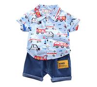 Cokbyavla Baby Boy Short Sleeve Letter Print T Shirt Top and Casual Shorts Set, Little Boy Suits Baby Linen Outfit Birthday Decorations Truck Shoes For Toddler(100Blue,3-4 Years)