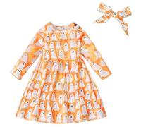 Cokbyavla Baby Girl Thanksgiving Costume, Baby Halloween Printed Suspender Dress Set 12 Month Girl Rose Gold Long Dress Tulle Boo Halloween Costume Toddler Little Purple (31Orange,3-4 Years)