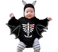 Cokbyavla Baby Long Sleeve Onepiece Bat Jumpsuit, Boys Halloween Skeleton Costume Bat baby boy pumpkin hat Boy onepiece 3-6 Months Long Sleeve Vampire Dog Co Toddler 12-18 Months