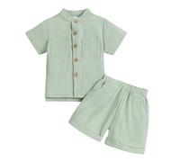 Cokbyavla Baby Toddler Boy Clothes Summer Outfits, Christmas Boys Sweatshirt Set Newborn Infant Baby Shorts Cotton Linen Boy Hawaii Long Sleeve Shirt Camo Shirt For Boys S(Green,2-3 Years)