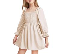 Cokbyavla Big Girls Cartoon Dress,Girls Dresses 11-12 Years Flower Girl Dresses for Girls 7-16 Little Girl Dress Solid Color Tween Dresses with Sleeves Girls Sundresses Size 14-16 Girls Clothe Beige