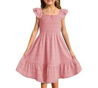 Cokbyavla Big Girls Dress Midi Length, Junior Bridesmaid Dresses Junior Dresses for Teen Girls Casual Girl's Sleeveless Dress Flower Girl Ivory Tween Short Par(101Pink,9-10 Years)
