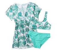 Cokbyavla Bikini Bathing Suit with Shorts for Girls,3 Piece Bikini Set Teen Girls Criss Cross Beach Cover Up Girls' Swimwear Swimsuits for Teen Girls Bikini Girls' Two Pi(43Green,9-10 Years)