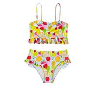 Cokbyavla Bikini Swimsuit with Kimono Cover Up for Girls,2-Piece Hawaiian Suits Girls Beach Dress Swim Coverup Bathing Suits for Teenagers Girls Solid Black Bathing Suit (42Yellow,11-12 Years)
