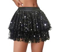 Cokbyavla Black Sequin Skirt,Micro Shorts Sequin Red Mini Skirt Women Silver Sparkle Skirt Gold Hinge Skirts Vintage Maxi Skirt Bubble Skirts(16Black,One Size)