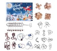 Cokbyavla Brain Teaser Advent Calendar 2025 for Kids - 24 Days of Christmas Countdown Calendar With 3D Metal and Wooden Puzzle Toys-Mind,IQ,Logic Test and Handheld Disentanglement Games Blue