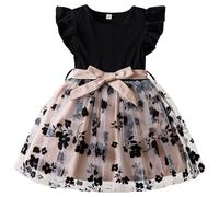 Cokbyavla Casual Ruffled Pockets School Dresses,Ruched Dresses for Teen Gilrs Big Girl Fancy Dresses Dress Red Flower Girl Dress Dusty Blue Little Girls Wedding Dresses F(62Black,2-3 Years)