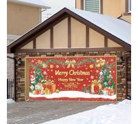 Cokbyavla Christmas Garage Door Cover Banner, Red Festival Large Hanging Backdrop Door Banner, Merry Christmas Xmas Garage Wall Decorations for Holiday Party Decor, 7x16 FT CE28