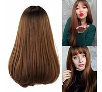 Cokbyavla compatible with Motown Tress Lace Front Wigs Women's Wig Fiber High Temperature African False Head Cover Without Glue Lace Front Hair Black Brown Mixed Color Air Moisturizing (Brown, One Siz