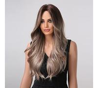 Cokbyavla Copper Lace Front Wig with 24in/60cm Long Wavy Gradient Brown Women'S High Temperature Silk Wig Suitable For Party Festival Cosplay Curvaceous Hair Products (Brown, One Size)