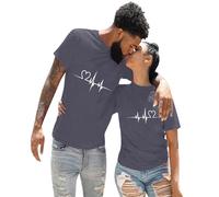 Cokbyavla Couple Tshirts for Couples Funny,Short Sleeve Matching Valentine's Day Pajamas for Family His and Hers Anniversary Sweaters Tshirt for Couples Ugly Valentine's(Women,5Grey,XL)