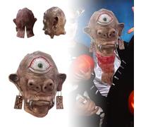 Cokbyavla Creepy Horse Mask, Zombie Costume Black Hood Mask Latex With Blonde Hair Realistic Face Old Men Costume For Adults Old Woman With Hair Halloween Costumes Scary
