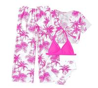 Cokbyavla Criss Cross Color Block Bikini Set with Beach Cover Up for Girl,Girl Swim 3Piece Swimsuit with Skirt Tween Girls Swim Suit Teens Tankini Swimsuits for Girls 5T (40Hot Pink,11-12 Years)